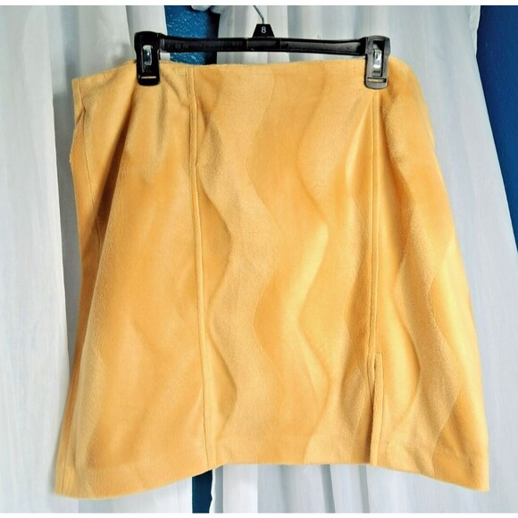 VTG 90s Boutique Europa Gold Velvet Wavy Mini Furry Skirt Womens Size 18 Y2K - Picture 3 of 11